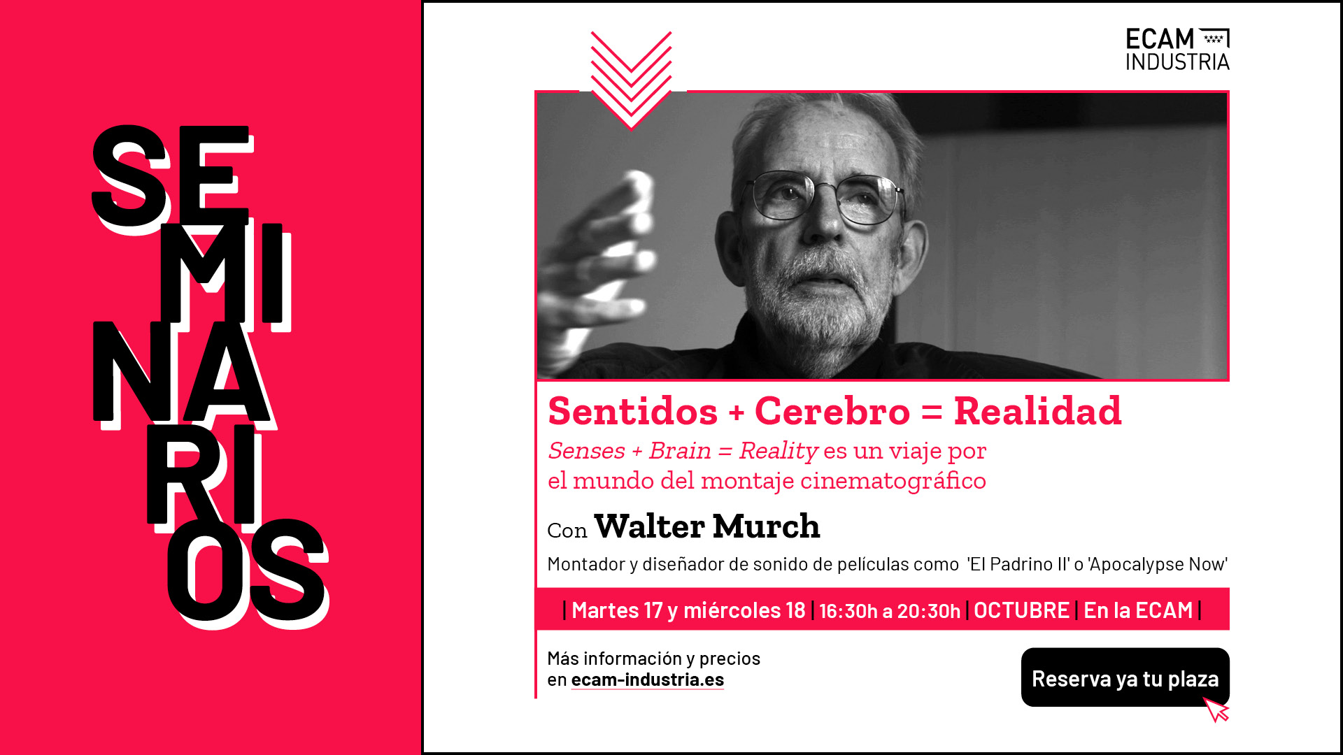 Walter Murch regresa a la ECAM en un #Seminario sobre montaje